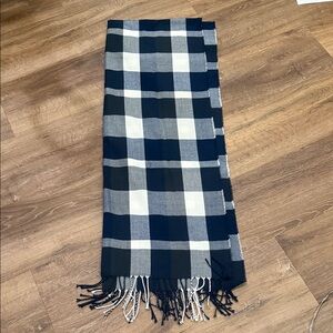 Plush Plaid Rectangular Fringe Scarf in Navy , White, Black